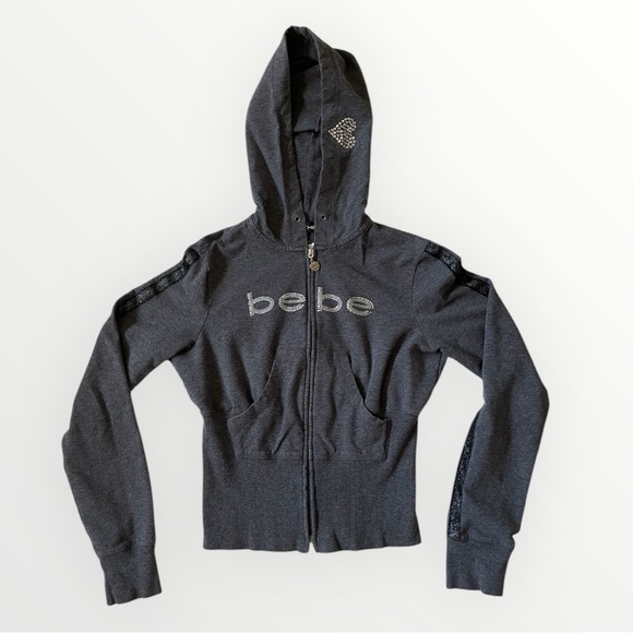 bebe Jackets & Blazers - Y2K Rhinestone Bebe zip up cropped hoodie